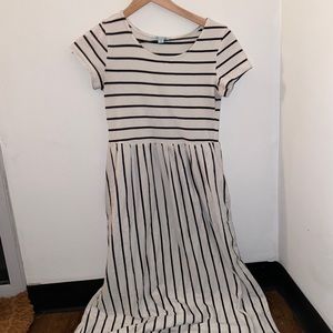 shin length striped dress